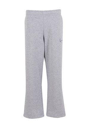 Szare spodnie dresowe z mieszanki bawełny o luźnym kroju i rozszerzanych nogawkach. Zdobione haftowanym logo po boku. Miękka tekstura.