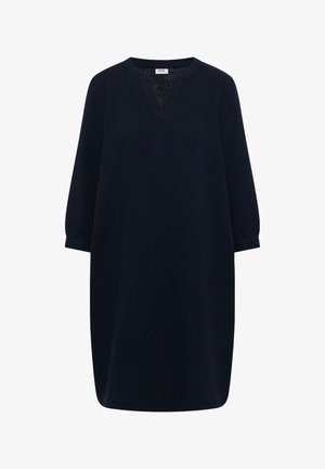 Robe noire longueur genou avec manches trois-quarts et encolure en V avec encoche, étiquette "Cecil" à l'intérieur du col.