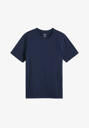 Camiseta de manga corta y cuello redondo Levi's en azul marino con una pequeña etiqueta de logo negra en el pecho izquierdo.