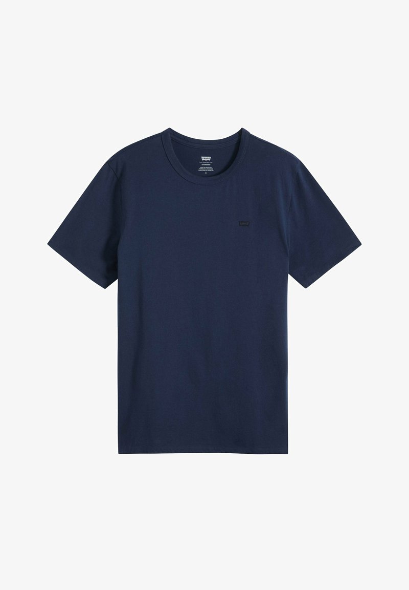 T-shirt Levi's bleu marine à manches courtes avec col rond et une petite étiquette logo noire sur le côté gauche de la poitrine.