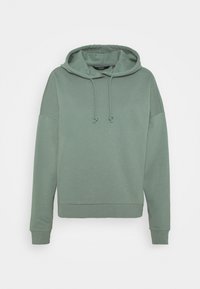 Grön hoodie i en bomullsmix med dragsko i huvan, långa ärmar och ribbade muddar och nederkant. Enkel, enfärgad design.