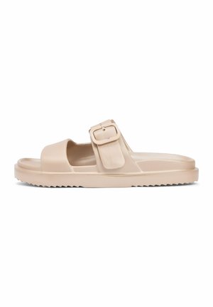 DOUBLE STRAP ENAMEL FLAG  - Muiltjes - safari canvas pearlized