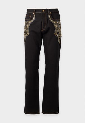Versace, PANT EMBROIDERED DETAILS - Jeans a sigaretta - black