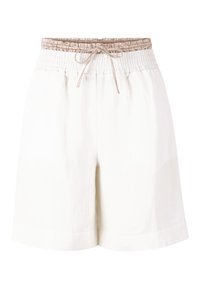 Witte linnen shorts met een gesmokt, beige elastische tailleband en trekkoord. Beschikt over een relaxte pasvorm en een vlakke zoom.