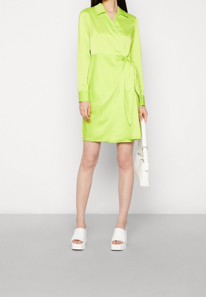 mint green dress rachel Linen & Cotton Blend Green Midi Wrap Dress - All Dresses