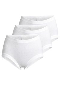 Weiße Baumwollunterwäsche mit floralem Muster, elastischem Bund und hohem Taillendesign. Dreierpack, weiche Textur.