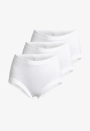 Weiße Baumwollunterwäsche mit floralem Muster, elastischem Bund und hohem Taillendesign. Dreierpack, weiche Textur.