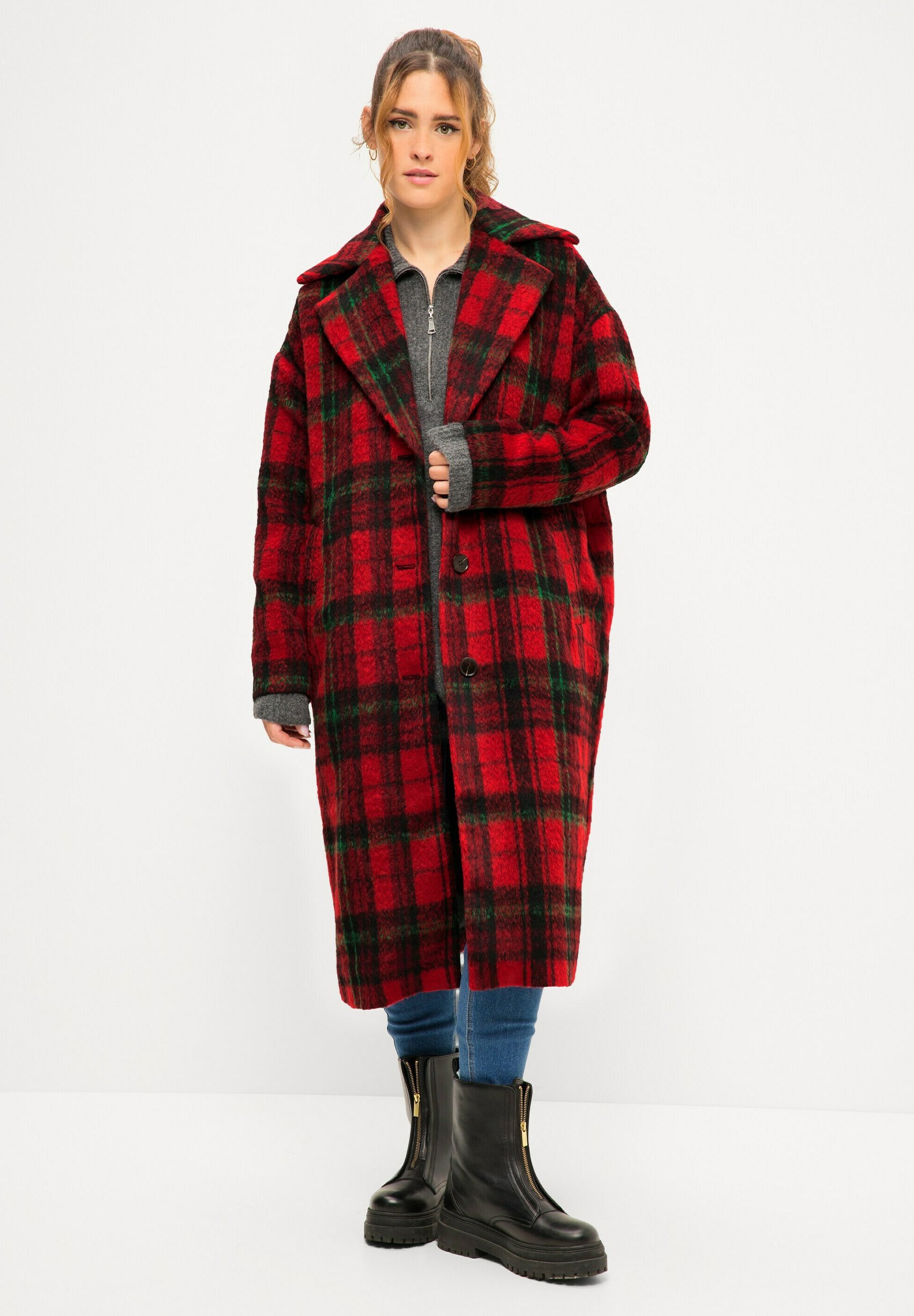 Karierter Wollmantel Karierter Kurzmantel Damen Karierter Mantel