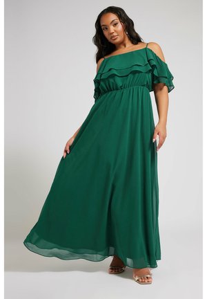 Yours Clothing FRILL COLD SHOULDER MAXI DRESS - Maxi-jurk - dark green