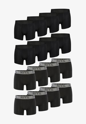 Schwarze Boxershorts mit einem grauen Bund, der das „Phil & Co.“ Logo trägt. Das Material sieht weich aus, hat eine glatte Textur und ein klassisches, tailliertes Design.