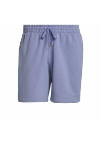 Svetle fialové kraťasy z měkké látky s elastickým pasem, stahovací šňůrkou a bočními kapsami pro pohodlí.