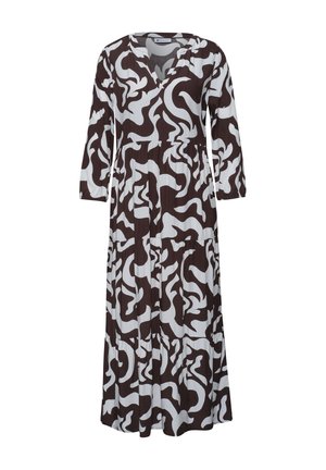 Street One, MIDI-KLEID MIT SPLIT NECK UND PRINT - Freizeitkleid - espresso brown
