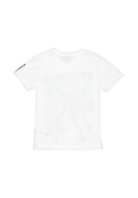 Bílé bavlněné tričko s krátkými rukávy, na zadní straně s vybledlým grafickým potiskem. Kulatý výstřih a vyšité lemování.