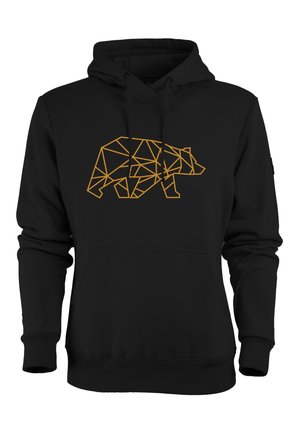 Sudadera negra con un gráfico de oso geométrico en naranja. Con un bolsillo frontal, capucha con cordón y puños y dobladillo acanalados.