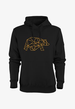 Sudadera negra con un gráfico de oso geométrico en naranja. Con un bolsillo frontal, capucha con cordón y puños y dobladillo acanalados.