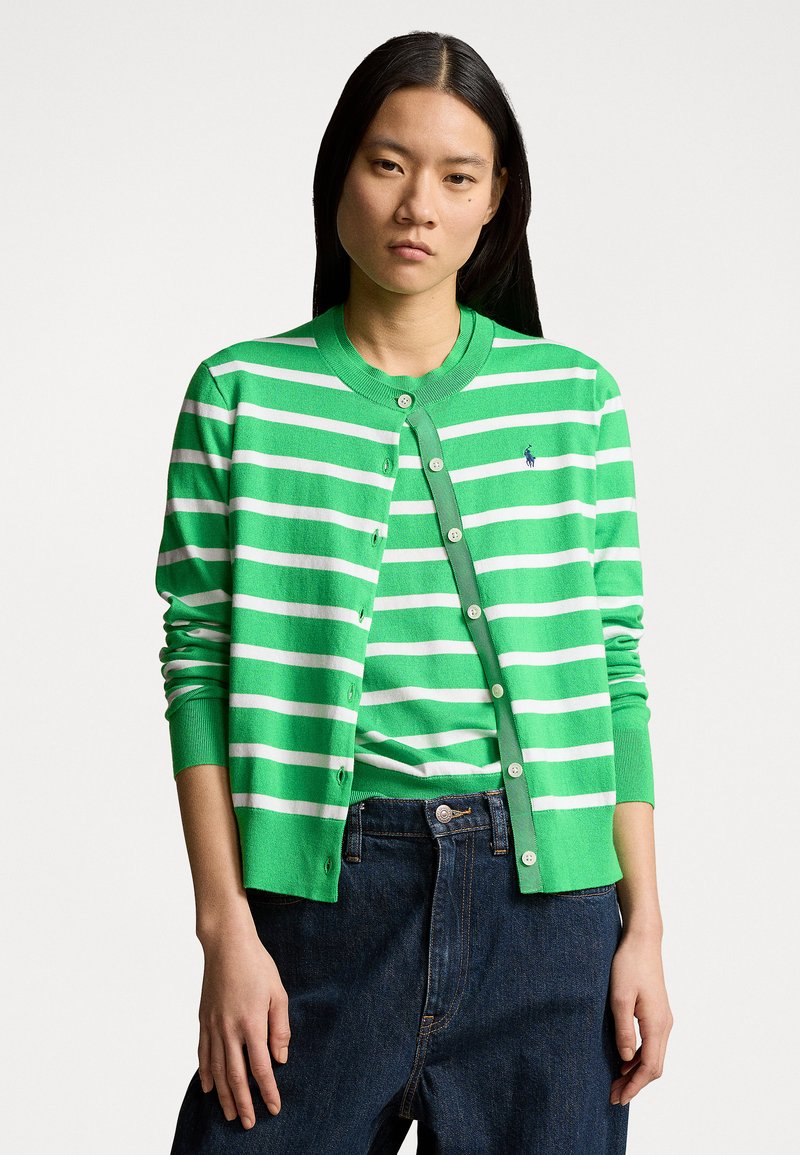 Polo Ralph Lauren STRIPED COTTON BLEND CARDIGAN - Gilet - tiller green/white