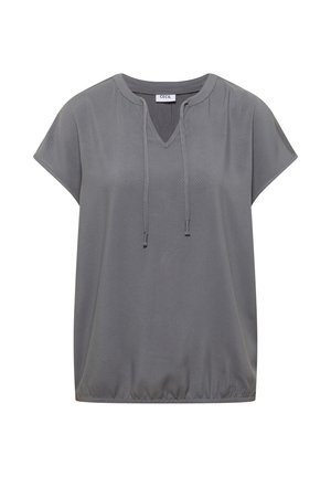 Grijze blouse met korte mouwen, V-hals en verstelbare koordjes, elastische zoom en losse pasvorm van het merk Cecil.