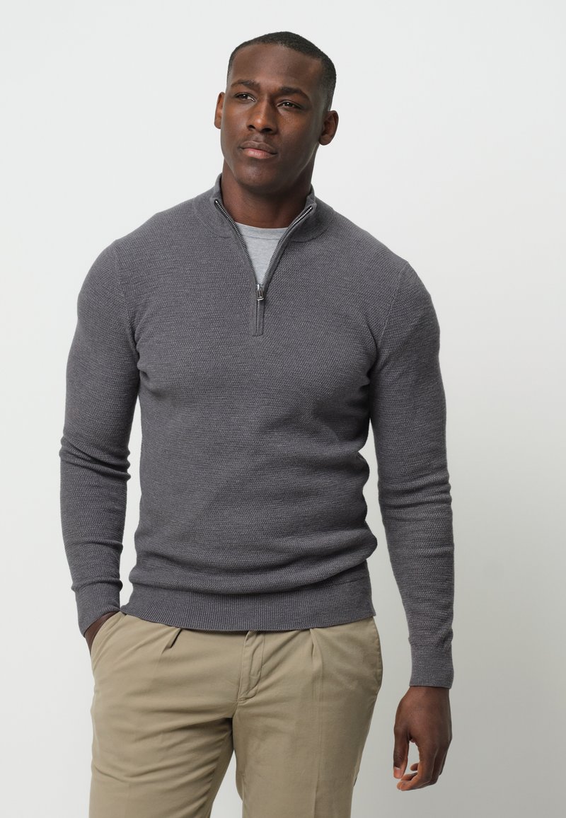 PROFUOMO THE STRUCTURE BASIC HALF ZIP - Strickpullover - grey