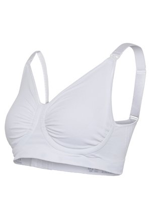 Witte, draadloze bh met zachte stof en een gladde oppervlakte, driehoekige cups, geraffineerde details en verstelbare schouderbandjes.