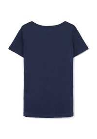 T-shirt a maniche corte blu navy con scollatura rotonda e texture liscia. Design semplice, senza motivi o decorazioni visibili.