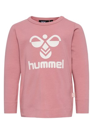 Roze langemouwen shirt van katoen, met een wit logo-ontwerp in het midden en een ronde halslijn met stikdetails.
