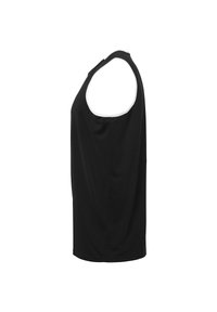 Top senza maniche nero con scollatura rotonda, realizzato in tessuto morbido, caratterizzato da una vestibilità rilassata e aperture sulle spalle per una maggiore traspirabilità.
