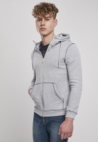Urban Classics CONTRAST FLATLOCK STITCHED  - Cipzáras pulóver - grey/darkblue