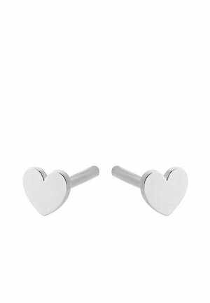 Para małych srebrnych kolczyków sztyftów w kształcie gładkich symboli serca z prostymi sztyftami.