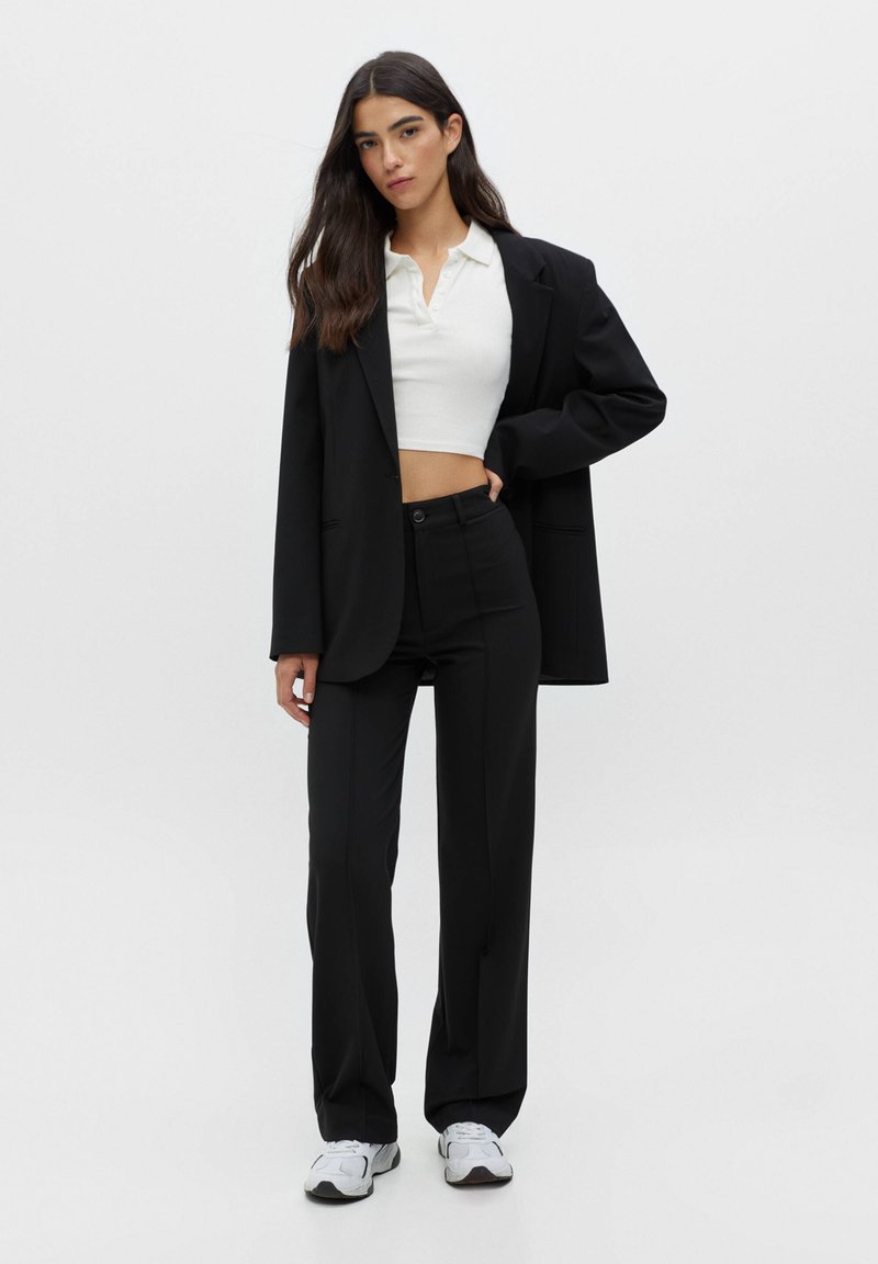 Pull And Bear Taille Petit Ou Grand PULL&BEAR MIT ZIERNAHT VORNE - Pantalon classique - black/noir - ZALANDO.FR