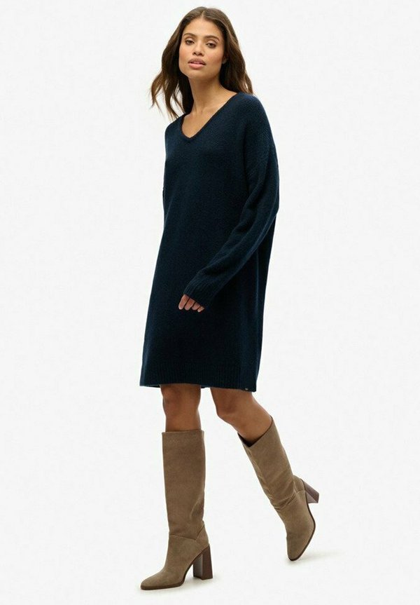 V NECK - Strickkleid - dark teal twist