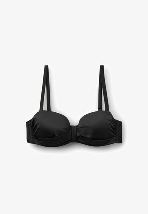 Schwarzer Bügel-BH mit vorgeformten Cups und verstellbaren doppelten Schulterträgern, entworfen für Halt und eine glatte Silhouette.