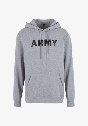 Grå huvtröja med kängurulomme och snodd i huvan. Har fet svart text "ARMY" på framsidan. Tillverkad av ett mjukt och bekvämt material.