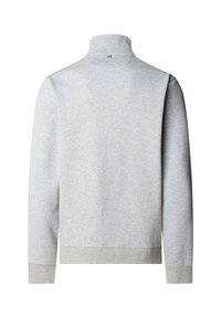 Felpa grigia chiaro a maniche lunghe con collo alto, polsini a costine e piccola "H" ricamata sul retro vicino al collo.