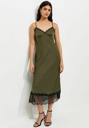 New Look, LIGHT SATIN LACE HEM STRAPPY MIDI DRESS - Jurk - light green