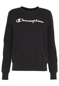 Zwarte sweatshirt gemaakt van een katoenmix. Heeft een ronde halslijn, lange mouwen en een wit "Champion"-logo op de voorkant.