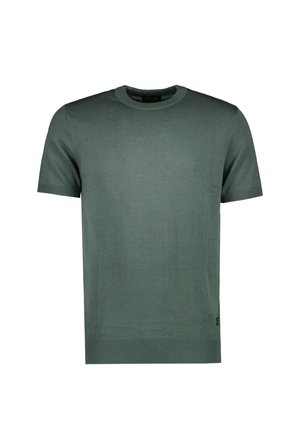 Korte mouwen T-shirt met ronde hals in donkergroen katoenmix, met een gladde textuur, ribbelhals en zoom.