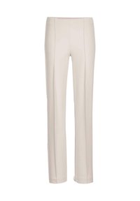 Slim-fit beige dresspants met voornaaddetails, rechte benen en een middelhoge taille.