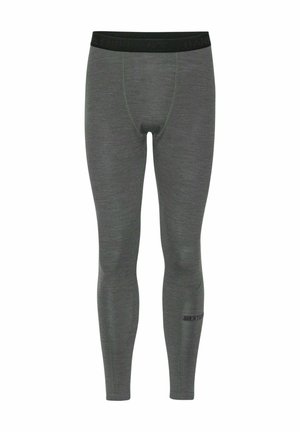 Leggings thermiques gris en matériau léger. Présentent une taille élastique noire avec logo, une coupe ajustée et des coutures plates pour plus de confort.