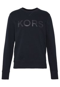 Felpa blu navy in misto cotone, con collo rotondo, maniche lunghe e logo "KORS" inciso sul davanti.