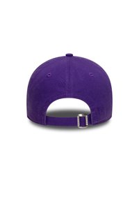 Purple baseball cap with a curved brim, cotton material, adjustable strap at the back, and a small metal clasp. No graphics or patterns.