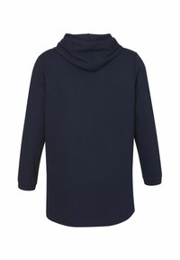 Dunkelblaue Kapuzensweatshirt mit langen Ärmeln, aus weichem Baumwollmischgewebe. Verfügt über ein einfaches Design und eine entspannte Passform, ohne sichtbare Muster.