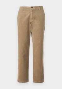 Corduroy broek in een lichtbruine tint, met een recht model, knoopsluiting en een geweven ribstructuur door de stof.