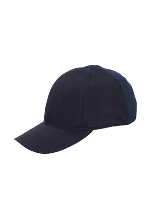 Dark navy blue baseball cap with curved brim and stitched panel design shown against a white background.