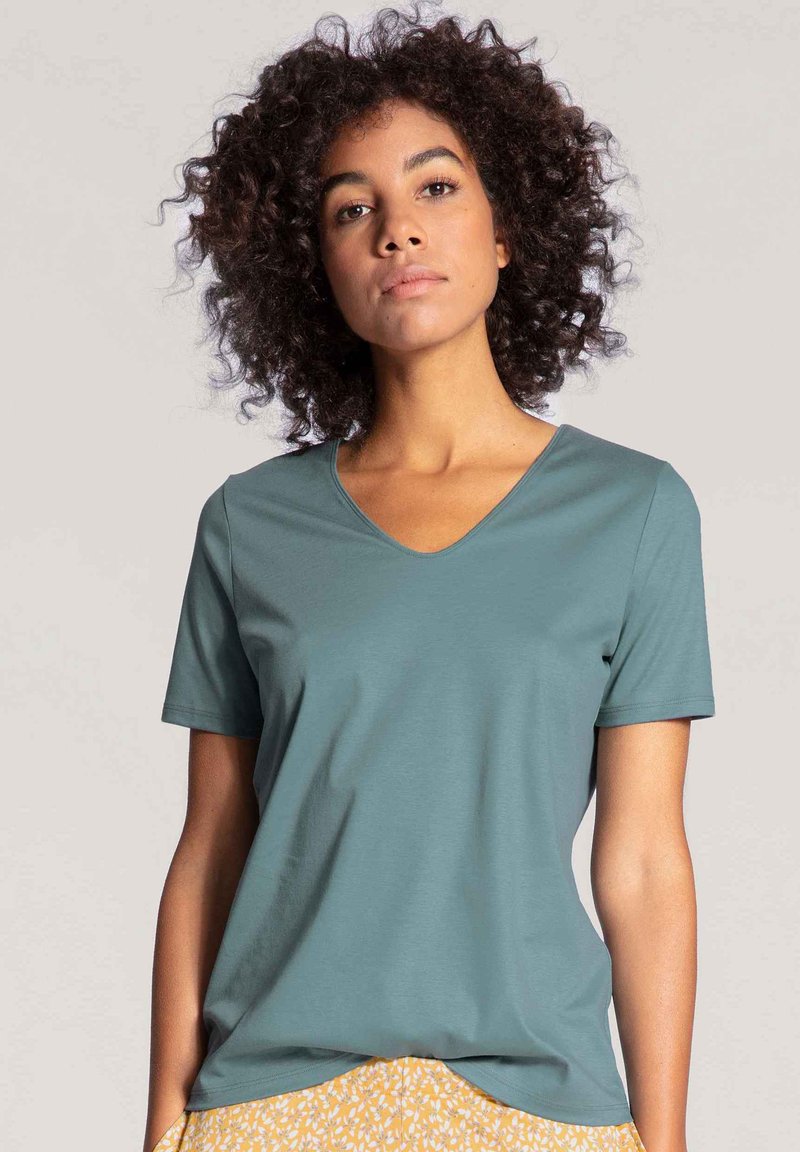 Calida KURZARM- V-NECK - Pyjama top - eucalyptus