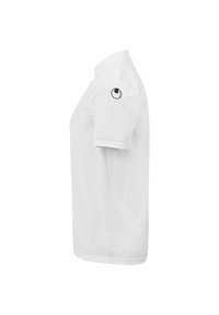 Hvid kortærmet polo-shirt lavet af glat stof. Har et diskret logo på den venstre ærme. Klassisk kravedesign, normal pasform.