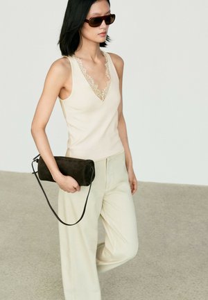 Massimo Dutti, V-NECK LACE TRIM CAMISOLE TOP - Top - beige