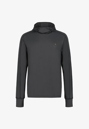 Dark gray long-sleeve pullover with a high neck and small logo on the left chest, featuring a fitted cuff design.