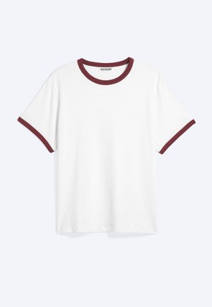 Weekday, SHORT SLEEVED CONTRAST TRIM  - Βασικό μπλουζάκι - off white w red binding