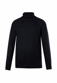 Maglione a collo alto nero con un motivo a maglia testurizzato, maniche raglan e una silhouette aderente. Delicato logo accentato sull'orlo.