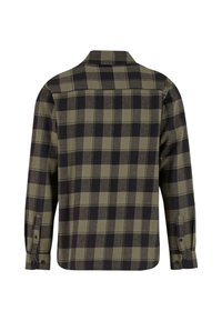 Grün-schwarz karierter Flanellhemd, mit langen Ärmeln, Kragen und geknöpften Manschetten. Weiche Textur mit einem entspannten Schnitt.
